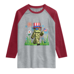4th Of July Gamer Raglan Shirt Pixel Art US Flag Gaming