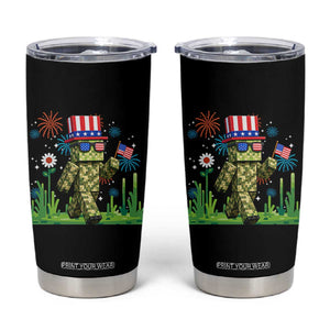4th Of July Gamer Tumbler Cup Pixel Art US Flag Gaming