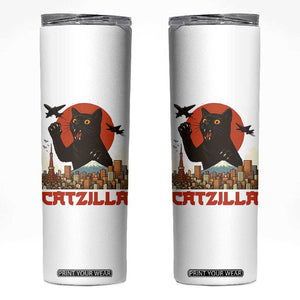 Catzilla Skinny Tumbler Funny Giant Cat Monster Roaring Tokyo Japan TS12 White Print Your Wear