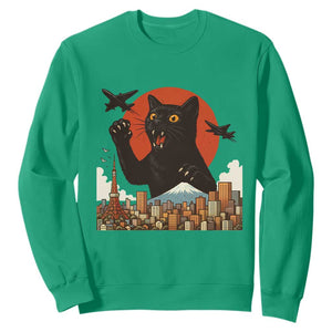 Funny Giant Cat Monster Roaring Tokyo Japan Sweatshirt TS12 Irish Green Print Your Wear