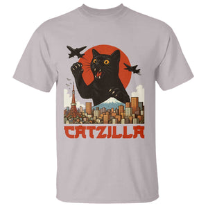 Catzilla T Shirt Funny Giant Cat Monster Roaring Tokyo Japan TS12 Ice Gray Print Your Wear