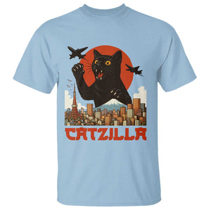 Catzilla T Shirt Funny Giant Cat Monster Roaring Tokyo Japan TS12 Light Blue Print Your Wear