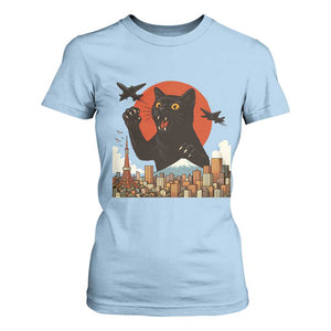Funny Giant Cat Monster Roaring Tokyo Japan T Shirt For Women TS12 Light Blue Print Your Wear