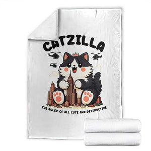 Cute Catzilla Throw Blanket The Ruler Of All Cute And Destructive Funny TS12 White Print Your Wear