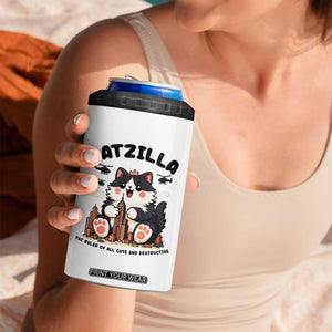 Cute Catzilla 4 in 1 Can Cooler Tumbler The Ruler Of All Cute And Destructive Funny TS12 Print Your Wear
