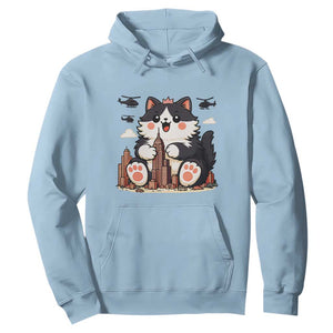 Funny Giant Cat Monster Invades City Hoodie Cat Lover Gift TS12 Light Blue Print Your Wear
