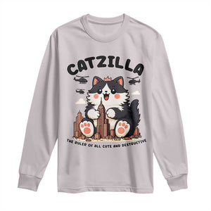 Cute Catzilla Long Sleeve Shirt The Ruler Of All Cute And Destructive Funny TS12 Ice Gray Print Your Wear