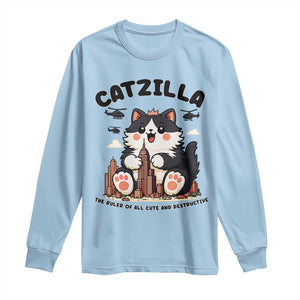 Cute Catzilla Long Sleeve Shirt The Ruler Of All Cute And Destructive Funny TS12 Light Blue Print Your Wear