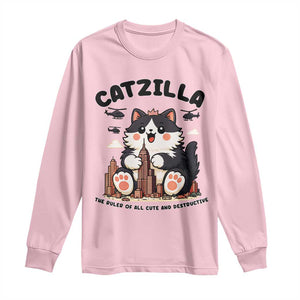Cute Catzilla Long Sleeve Shirt The Ruler Of All Cute And Destructive Funny TS12 Light Pink Print Your Wear
