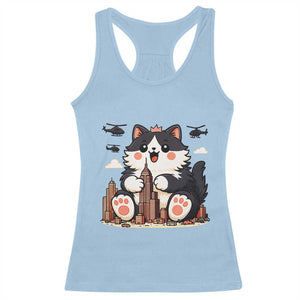 Funny Giant Cat Monster Invades City Racerback Tank Top Cat Lover Gift TS12 Light Blue Print Your Wear