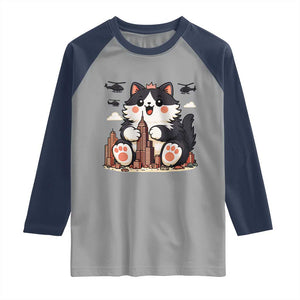 Funny Giant Cat Monster Invades City Raglan Shirt Cat Lover Gift TS12 Sport Gray Navy Print Your Wear