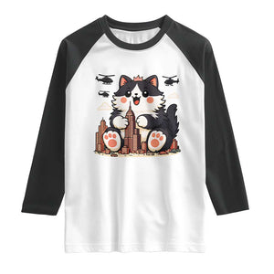 Funny Giant Cat Monster Invades City Raglan Shirt Cat Lover Gift TS12 White Black Print Your Wear