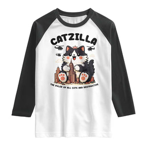 Cute Catzilla Raglan Shirt The Ruler Of All Cute And Destructive Funny TS12 White Black Print Your Wear