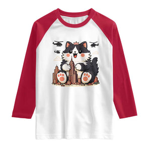 Funny Giant Cat Monster Invades City Raglan Shirt Cat Lover Gift TS12 White Red Print Your Wear