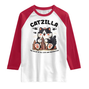 Cute Catzilla Raglan Shirt The Ruler Of All Cute And Destructive Funny TS12 White Red Print Your Wear