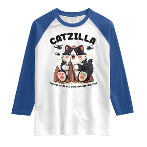 Cute Catzilla Raglan Shirt The Ruler Of All Cute And Destructive Funny TS12 White Royal Print Your Wear