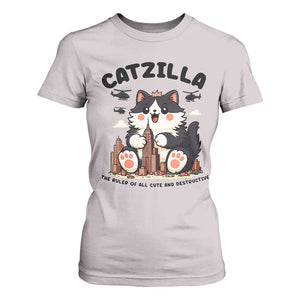 Cute Catzilla T Shirt For Women The Ruler Of All Cute And Destructive Funny TS12 Ice Gray Print Your Wear