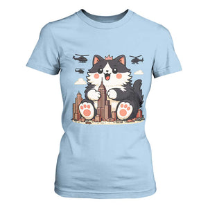 Funny Giant Cat Monster Invades City T Shirt For Women Cat Lover Gift TS12 Light Blue Print Your Wear