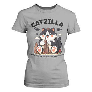 Cute Catzilla T Shirt For Women The Ruler Of All Cute And Destructive Funny TS12 Sport Gray Print Your Wear