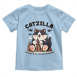 Cute Catzilla Toddler T Shirt The Ruler Of All Cute And Destructive Funny TS12 Light Blue Print Your Wear