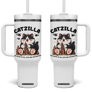Cute Catzilla Tumbler With Handle The Ruler Of All Cute And Destructive Funny TS12 One Size: 40 oz White Print Your Wear