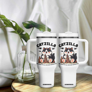 Cute Catzilla Tumbler With Handle The Ruler Of All Cute And Destructive Funny TS12 Print Your Wear