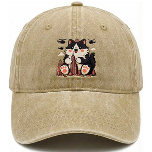 Funny Giant Cat Monster Invades City Washed Cotton Baseball Cap Cat Lover Gift TS12 Print Your Wear