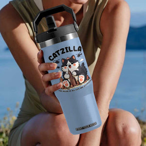 Cute Catzilla Flip Straw Tumbler The Ruler Of All Cute And Destructive Funny TS12 One Size: 30 oz Light Blue Print Your Wear
