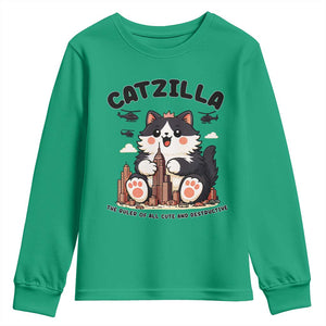 Cute Catzilla Youth Sweatshirt The Ruler Of All Cute And Destructive Funny TS12 Irish Green Print Your Wear