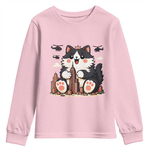 Funny Giant Cat Monster Invades City Youth Sweatshirt Cat Lover Gift TS12 Light Pink Print Your Wear