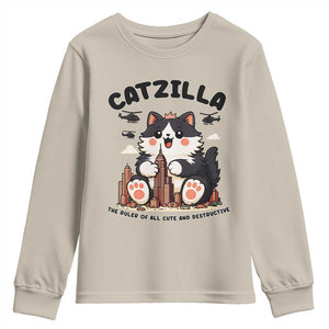 Cute Catzilla Youth Sweatshirt The Ruler Of All Cute And Destructive Funny TS12 Sand Print Your Wear