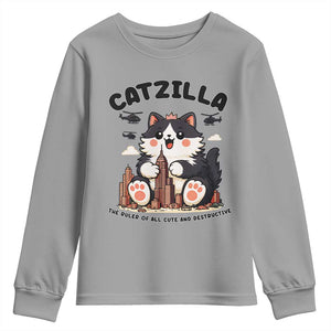 Cute Catzilla Youth Sweatshirt The Ruler Of All Cute And Destructive Funny TS12 Sport Gray Print Your Wear