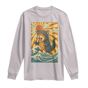 Kawaii Cat Monster Japanese Sun Wave Art Long Sleeve Shirt TS12 Ice Gray Print Your Wear
