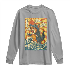 Kawaii Cat Monster Japanese Sun Wave Art Long Sleeve Shirt TS12 Sport Gray Print Your Wear