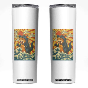 Catzilla Skinny Tumbler Kawaii Cat Monster Japanese Sun Wave Art TS12 White Print Your Wear