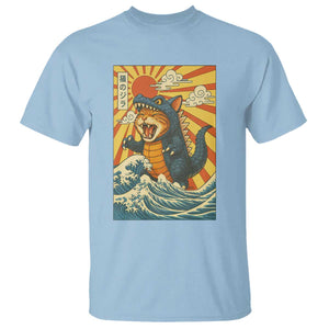 Catzilla T Shirt Kawaii Cat Monster Japanese Sun Wave Art TS12 Light Blue Print Your Wear