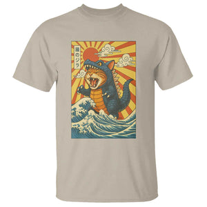Catzilla T Shirt Kawaii Cat Monster Japanese Sun Wave Art TS12 Sand Print Your Wear
