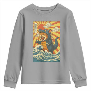 Catzilla Youth Sweatshirt Kawaii Cat Monster Japanese Sun Wave Art TS12 Sport Gray Print Your Wear