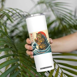 Catzilla Skinny Tumbler Cute Cat Eating Ramen Japanese Sun Wave Art TS12 Print Your Wear