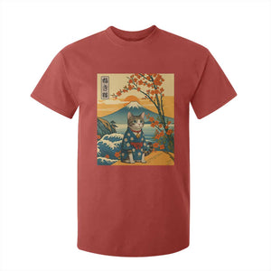 Japanese Ukiyo E Cat Kimono T Shirt For Kid Mount Fuji Cherry Blossom Vintage Gift TS12 Red Print Your Wear