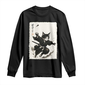 Samurai Cat Long Sleeve Shirt Japanese Sumie Cat Warrior Art TS12 Black Print Your Wear