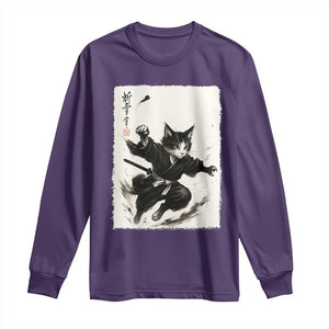 Samurai Cat Long Sleeve Shirt Japanese Sumie Cat Warrior Art TS12 Purple Print Your Wear