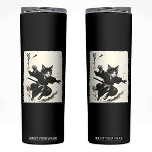 Samurai Cat Skinny Tumbler Japanese Sumie Cat Warrior Art TS12 Black Print Your Wear