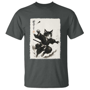 Samurai Cat T Shirt Japanese Sumie Cat Warrior Art TS12 Dark Heather Print Your Wear