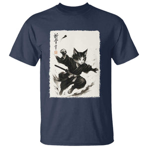 Samurai Cat T Shirt Japanese Sumie Cat Warrior Art TS12 Navy Print Your Wear