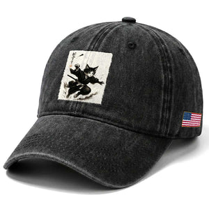 Samurai Cat Washed Cotton Baseball Cap Japanese Sumie Cat Warrior Art TS12 Print Your Wear