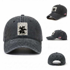 Samurai Cat Washed Cotton Baseball Cap Japanese Sumie Cat Warrior Art TS12 Washed Cap Universal Fit Dark Gray Print Your Wear