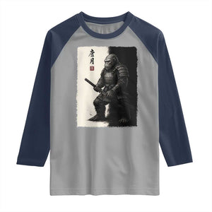 Samurai Bigfoot Raglan Shirt Japanese Vintage Graphic Sumie Warrior Art TS12 Sport Gray Navy Print Your Wear