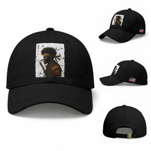 Afro American Samurai Baseball Cap Japanese Vintage Graphic Sumie Katana TS12 Baseball Cap Universal Fit Black Print Your Wear