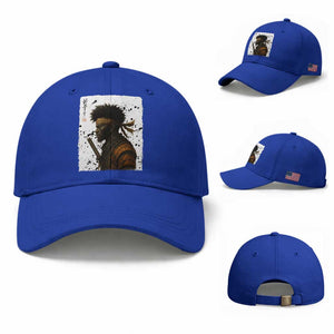 Afro American Samurai Baseball Cap Japanese Vintage Graphic Sumie Katana TS12 Baseball Cap Universal Fit Royal Blue Print Your Wear